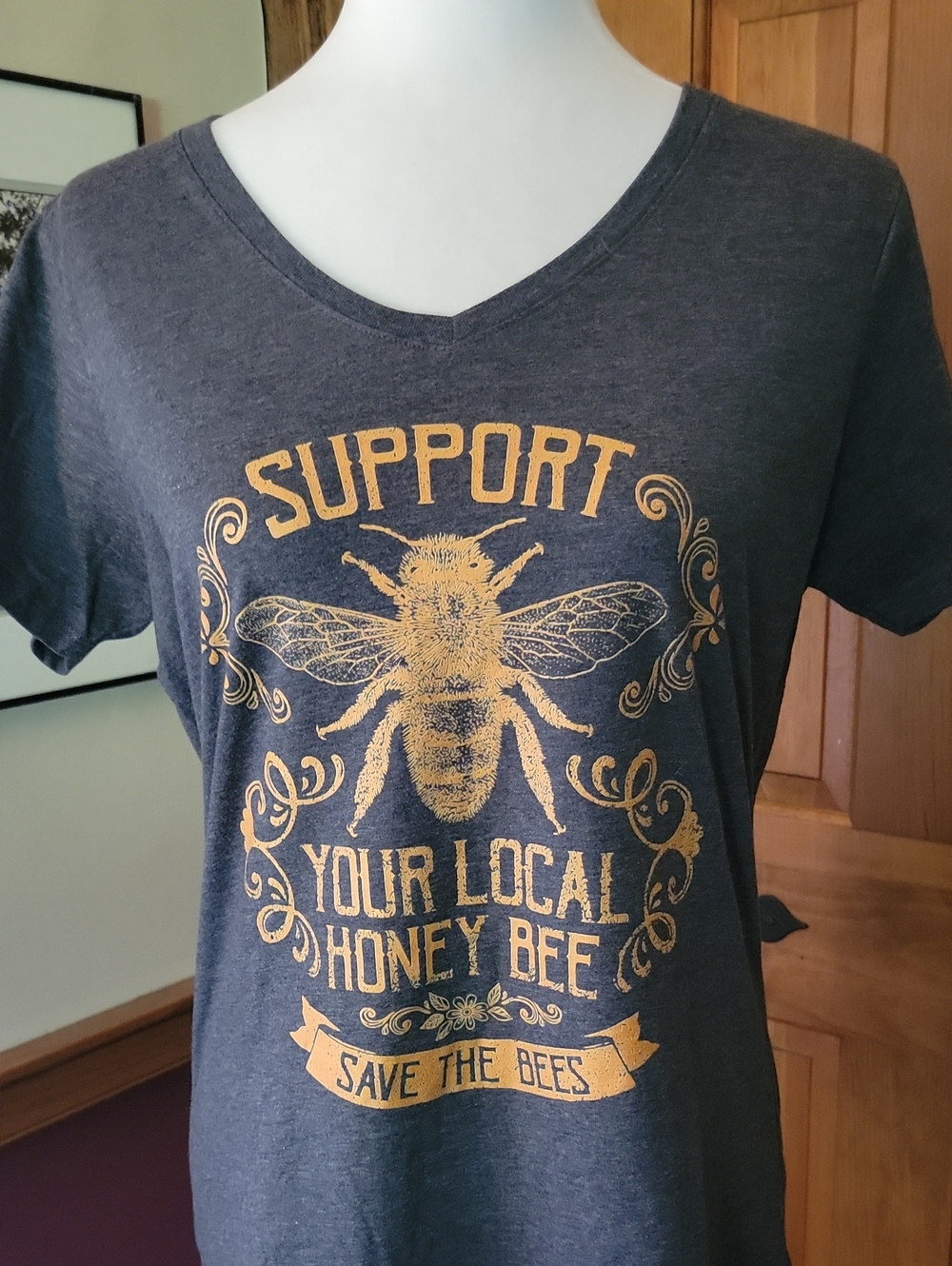 Support Your Local Honey Bee Graphic Tee - Gray with Gold Print